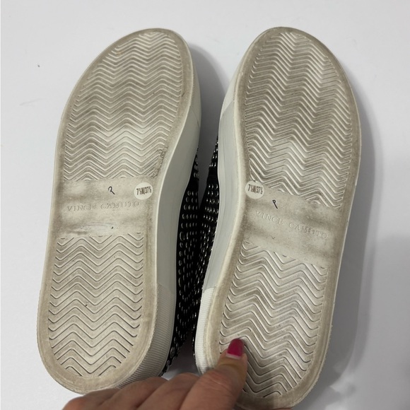 Vince Camuto Black Leather Silver Studded Slip-On Sneakers, Shoes w Rubber Sole - Picture 8 of 12